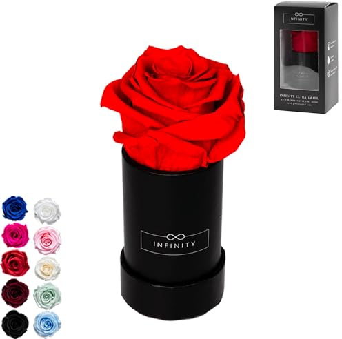 Infinity Flowerbox - 1 echte Infinity Rosen (3 Jahre haltbar ohne Wasser) - Direkt mit Geschenkverpackung geliefert I Handgefertigt in Berlin I Geschenk für Frauen (Rote Rose in schwarzer Box)