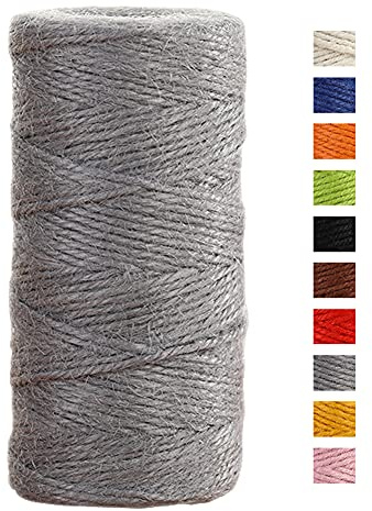 JeogYong Jute-Schnur, 2 mmx100 m, natürliche farbige Jute-Schnur, 3-lagig, Gartenschnur, Küchenschnur, dickes Juteseil für Dekoration, Floristik, DIY, Bündelung, Verpacken von Geschenken (grau)