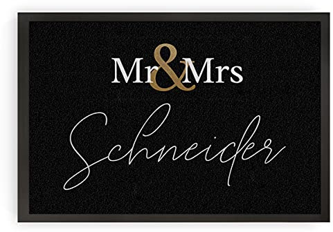 SNUZZ DEIN MERCHANDISE PARTNER Fußmatte, Schmutzfangmatte, Fußabstreicher, Anti-rutsch Indoor/Outdoor, Mr & Mrs 60cmx40cm (Mr Mrs Gold 2)