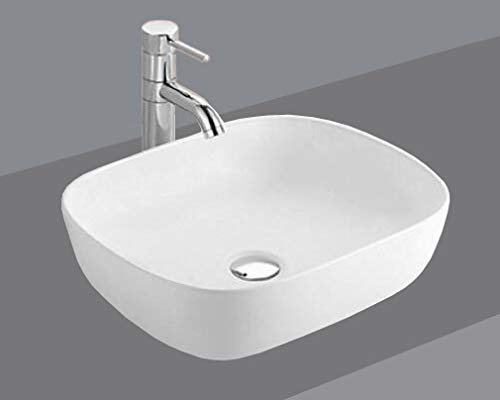 Omeere Lavabo da appoggio in ceramica, ovale, rettangolare, per lavandino, bianco, 50 x 40 cm