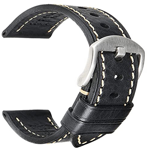 REZERO Cinturino Vera Pelle, Bracciale Orologio Fatto a Mano, Cinghie per Orologio in Pelle Vegetale Cerata ad Olio, Fasce per Orologi per Uomo, Donna 18mm, 19mm, 20mm, 21mm, 22mm, 23mm, 24mm, 26mm