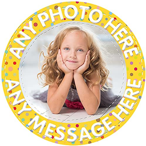 Your Very Own Photo Image Spotty - Yellow - Any Size (4in - 7.5in) Personalised Edible Cake Topper on Premium Icing