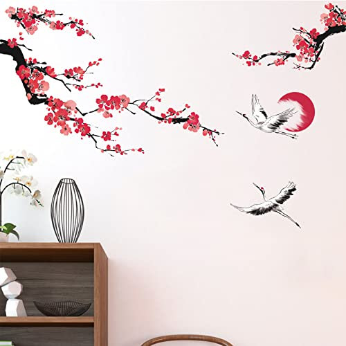 wondever Wandtattoo Pfirsichblüte Baum Wandaufkleber Blumen Vogel Wandsticker Wanddeko für Schlafzimmer Wohnzimmer Sofa Hintergrund