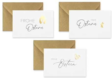 Merz Designkarten 3 außergewöhnlich edle Premium-Osterkarten mit Umschlag in Naturpapier (Klappkarten) 10,5x14,8cm Karte Grußkarte Osterkarte Ostern Eastern Frohe Ostern, Ostergrüße, gold weiss