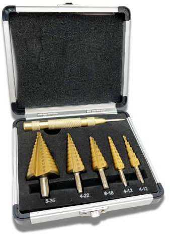 Step Drill Bits Set 6PCS High Speed Steel Titanium Coated Cobalt Cone Step Drill Bit with Automatic Center Punch, for DIY Plastic Wood Metal Aluminum Iron