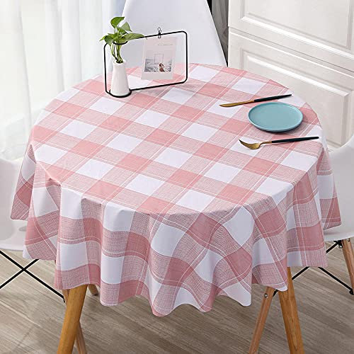 XQSSB Tisch Decke aus Premium Rechteckige Anti Heißes PVC Tischabdeckung Gartentischdecke für Gastronomie Feste Party Hochzeiten Rosa Weiß 160cm Runder Durchmesser