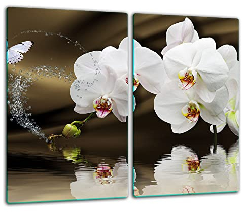 TMK ArtDeko Herdabdeckplatte 2 Teilig 2x30x52 cm - Spritzschutz Herdabdeckung – Herdschutz aus Sicherheitsglas – Robust, Hygienisch & Rutschfest– Schutz für Induktion, Ceran, Gas & Elektro