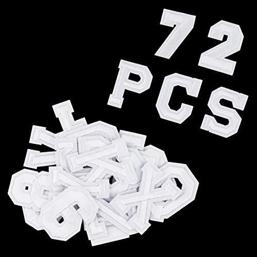 72 Stück Buchstaben zum Aufbügeln, Zahlen, bestickt, Buchstaben A-Z, Zahlen 0-9, Applikation für Kleid, Kleid, Hut, Jeans, DIY-Zubehör, Weiß