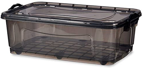 TIENDA EURASIA - Bajo Cama con 6 Ruedas, Tapa y Asas, Organizador Multifunción para Ropa y Juguetes, Caja de Plástico Transparente (30 Litros, Antracita)