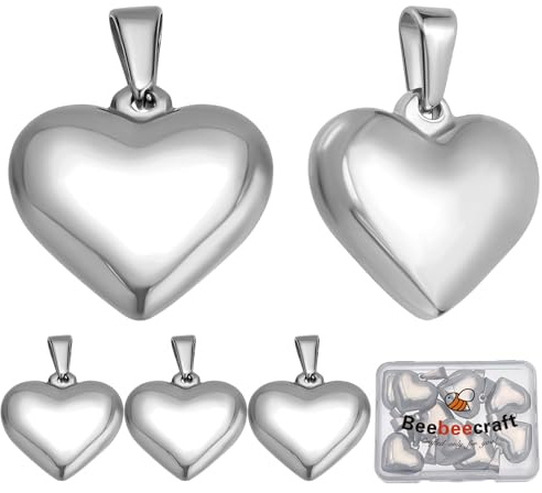 Beebeecraft 1 Box 10 Stück Silber Herz Charms Edelstahl Herz geformte Liebe Anhänger Bulk 3D Metall Perlen für Schmuck Herstellung Charms DIY Valentinstag Geschenke Armbänder Halsketten