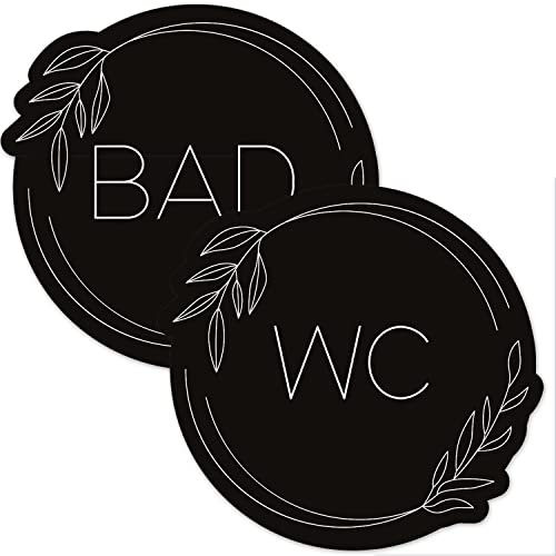 Türaufkleber 2er Set Badezimmer schwarz-weiß I Bad WC I Ø 10 cm I Aufkleber selbstklebend I dv1228