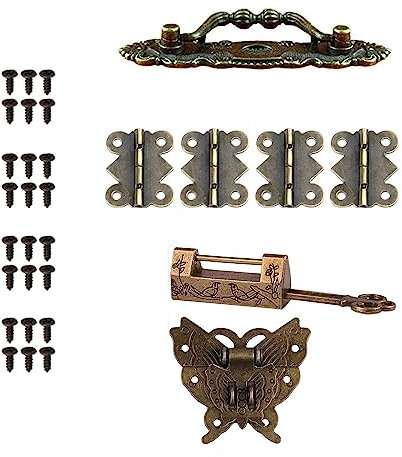 Generic Antique Lock Latch Hasp Hinges Handle Box Corner Protectors Kit for DIY Jewelry Box