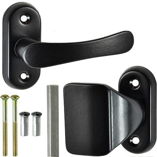 ALSTEN TECH Set di maniglie per porta e porta in alluminio per porte e cancelli da giardino, maniglia per porta da giardino, senza rosetta, con targhetta corta, colore nero