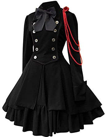 Mittelalter Kleidung Damen Langarm,Gothic Kleid Damen Bow Tie-Maxikleid Rüschen Renaissance Punk Cosplay Viktorianisches Halloween Karneval Party Ballkleider Kleider Rüschenkleid Kostüm