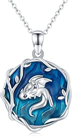 Waysles drakhalsband 925 sterling silver blå emalj drake hänge kedja söta djur drake smycken för barn flickor kvinnor