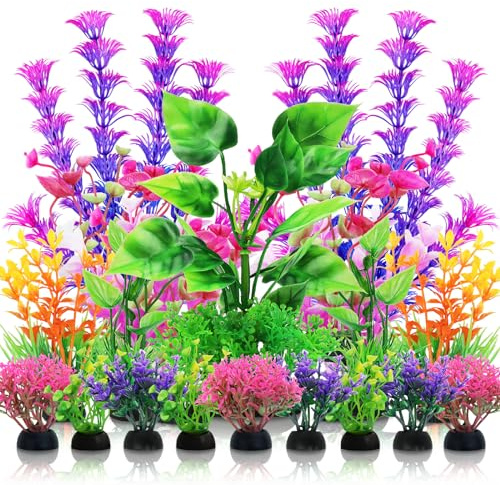 QUOZUO Aquarium Decorations Plants, 20pcs Aquarium Decor Plants, Colorful Fish Tank Accessories, Fish Tank Plants Plastic Decoration for Aquariums