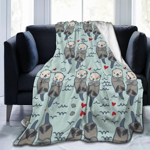 SJSXWQN Decke Blauer Otter Kuscheldecke Flauschig für Couch und Bett Weich Warme Mikrofaser Wohndecke Fleecedecke als Tagesdecke Sofadecke Couchdecke - 180x240 cm