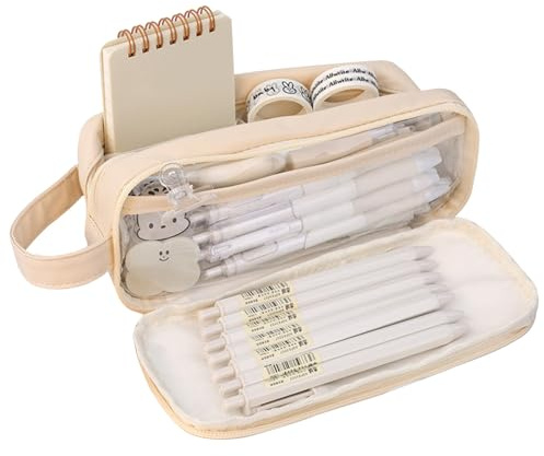 Lvjkes Federpenal, Federmäppchen mit 5 Fächern für Mädchen und Jungen, wasserdicht, ästhetisch, großer Schreibwaren-Organizer für Kinder, Damen, Herren, Teenager, Studenten, Weiß, 21 x 7 x 8 cm