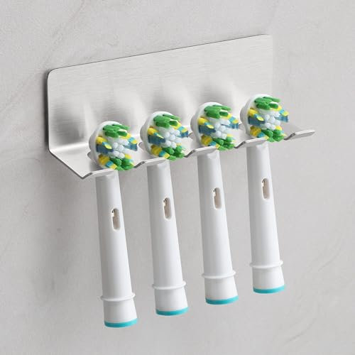 Gsocel Aufsteckbürsten Halter 304 Edelstahl,Zahnbürstenhalter Ohne Bohren Zahnbürste Wand für 4 Zahnbürsten Elektrische Zahnbürstenkopfhalter & Ersatzzahnbürsten,Silber