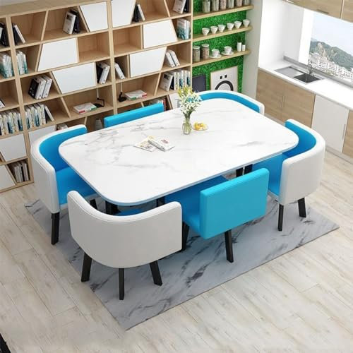 EpuzeR Esszimmergruppe Esstisch mit 6 Stühlen, Rechteckig Küchentisch Set for 6 Personen, Konferenztisch Empfangtisch for Wohnzimmer Küche Büro (Color : Blau)