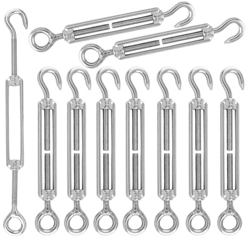 Spannschloss Seilspanner, M4 Wirbel, Seilspanner, 304 Edelstahl Verstellbare Wirbelhaken OC, 10 Stück, Spannhaken für Seil oder Wäscheleine Spannen (Silber)
