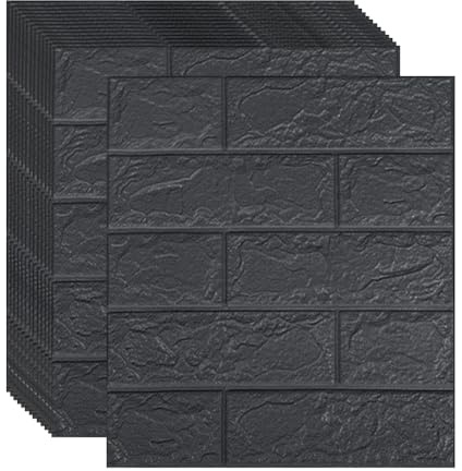 Ray-Velocity 3D Wandpaneele Selbstklebend Steinoptik 35x39cm 3D Ziegelstein Tapete Wandfliesen Schaumstoff Wasserdicht Wandaufkleber für Wohnzimmer Küche Badezimmer (Schwarz, 24 Stück)