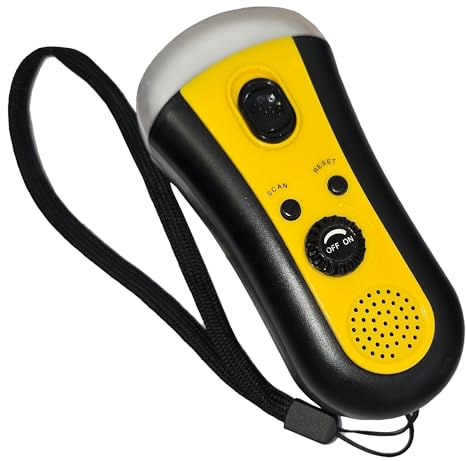 Wind-Up Multi-Function Flashlight with Built-In FM Radio, Black and Yellow, No Batteries Needed, Hand Crank Flashlight with Wrist Strap, Easy Station Scan, Volume Control, Compact and Portable