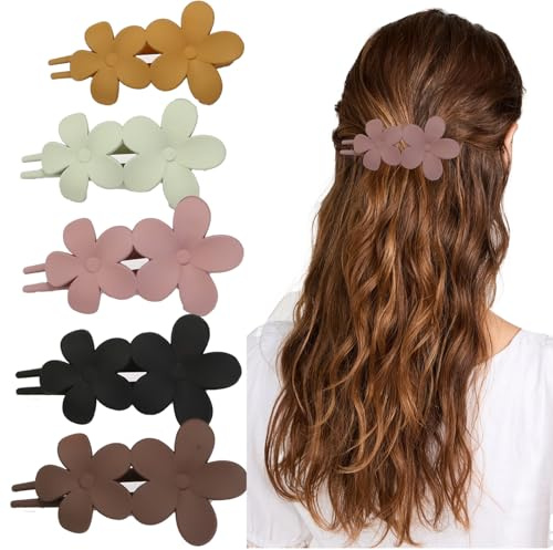 LONEEDY Lot de 5 barrettes à cheveux en plastique - Cheveux épais ou fins - Style coulissant latéral - Pinces plates (couleur mélangée 03 (5 pièces))