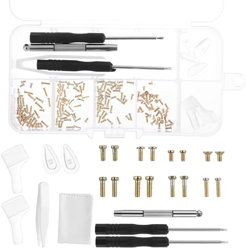 Kit de herramientas de reparación de lentes, kit de reparación de lentes dorados, juego de destornilladores de gafas de precisión con tornillos, almohadillas para la nariz, pinzas para gafas, gafas de