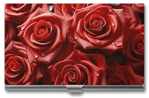 JTKBNVM Visitenkartenetui für Männer und Frauen, viele rote Rosen, Visitenkartenetui, Metall, Visitenkartenetui, Namenskartenhalter, Schnalle, Stil, Aluminium, Stil, Einheitsgröße