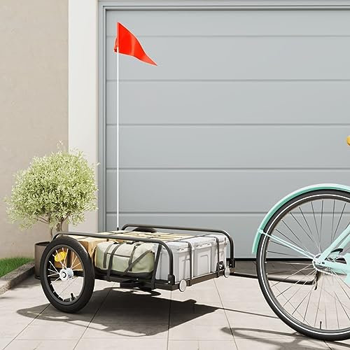 Somanki Fahrradanhänger Cargo Schwarz 126x63x34 cm Eisen, Fahrrad Anhänger, Lastenanhänger, Handwagen, Fahrrad-lastenanhänger, Lastenfahrrad