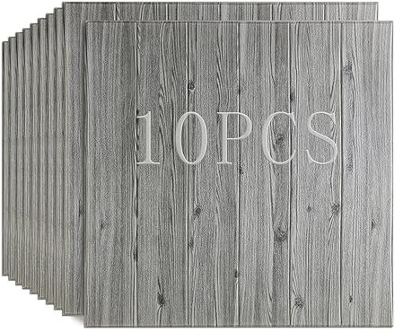 Lot de 10 panneaux muraux autocollants effet bois 3D pour salon, cuisine, couleur grise, facile à installer et imperméable