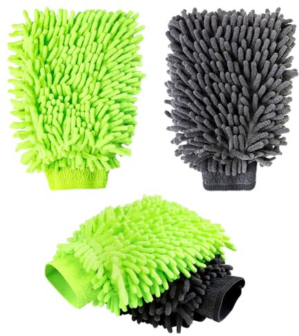 HMIEPRS 4 Pezzi Guanto Lavaggio Auto, Guanti in Microfibra Bifacciale per Lavaggio, Guanto per Lavaggio Auto Super Assorbente per la Pulizia dell'auto e per la Pulizia Della Casa (Grigio, Verde)