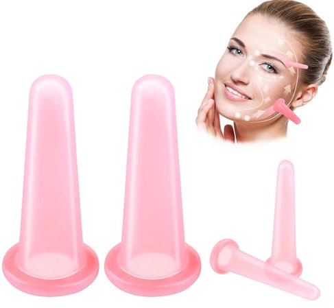 Jidyllic Juego de 4 ventosas faciales de silicona, masajeador anticelulítico, cuidado de la salud, ventosas de silicona para masaje facial y de ojos (rosa)