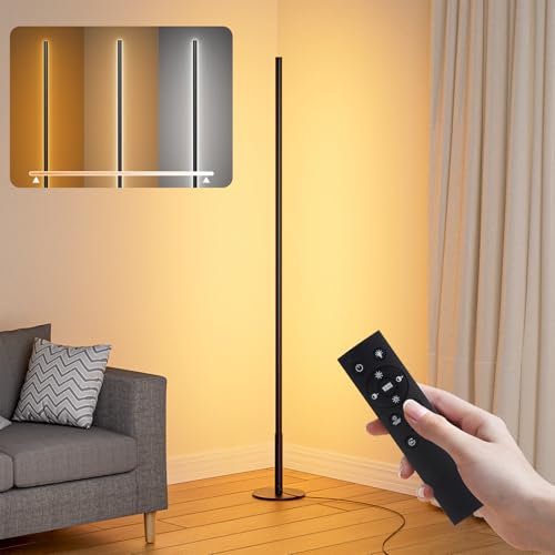 Wondrastical ​​Lampada LED angolare con telecomando, da terra altezza 146 cm, luminosità e colore regolabile 2700K-6500K, design moderno e minimalista per salotto,camera,ufficio, nero​