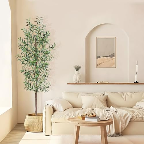 CETRD Lifelike 6FT Artificial Olive Tree, Tall Faux Olive Tree Outdoor Indoor Fake Plant with Pot Thicker Trunk More Leaves & Fruits Maintenance-Free Fake Olive Tree for Office Home Shop Decor(180CM)