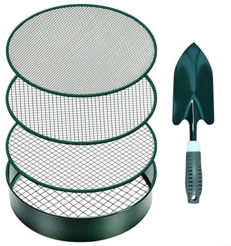 Puupaa Tamis de sol en acier inoxydable avec 4 tailles de maille interchangeables 3, 6, 9, 12 mm, tamis de terre de jardin pour compost, criblage des roches, mélange de sol (A)
