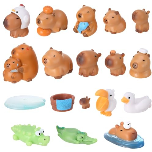 GSrenyu 18 Pcs Mini Capybara, Resin Animals Capybara Cake Toppers Mini Figures for Tabletop Garden Dollhouse Landscape Party Cake Decoration