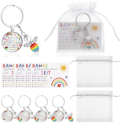 Vyuwast 4 Sätze Geschenke für Erzieherinnen Schlüsselanhänger Erzieher und Danke Karte Abschiedsgeschenk für Erzieher Kindermädchen Kindergarten