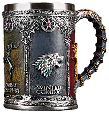 PEKJDS Game of Throne Norsemen Rustic Mug Gothique Pirate Mug Rétro Vintage Bar FestivalCup,3D Tasse en acier inoxydable Tasse à boire pour boisson, café, bière (B)