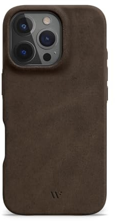 WIIUKA Hülle für iPhone 16 Pro, Leder aus Deutschland, Lederhülle extra Dünn, Premium Handyhülle, Case, Qi, skiin More, Vintage Braun