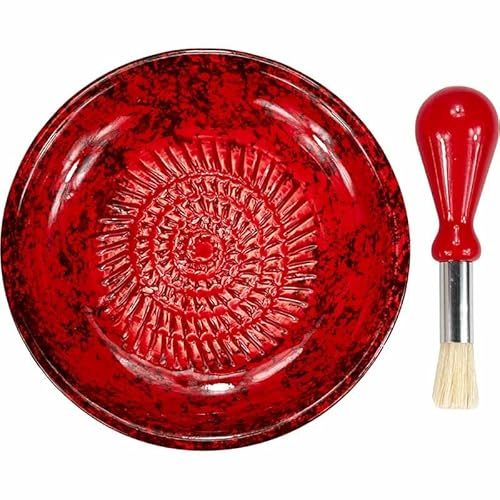 WIR24.TV Keramikreibe mit Küchenpinsel, Reibeteller Set, 2tlg. - Ideal für Ingwer, Curcuma, Knoblauch, Pamesan, Schokolade, Muskatnuss, Zitronenschale uvm. - Made in Spain (Lava)