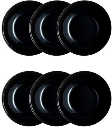 Luminarc Zelie Negro Set 6 Platos Hondos Vidrio 20cm Sodo Apto Microondas Apto Frigorífico Apilable
