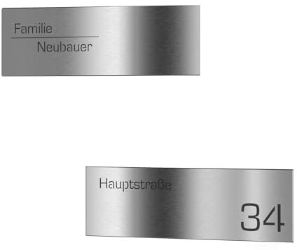 Graviers Design Edelstahl Briefkastenschild für Briefkasten selbstklebend mit Lasergravur - 247x78mm Namensschild Hausnummer personalisiert Design 1