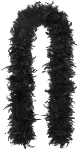 JUKOTA Schwarze Federboa, 60 g, 2 m, Truthahn-Boa-Federn für Partys, Weihnachten, Hochzeiten, Kostüme, Konzerte, Haustiere und Heimdekoration,Karneval,Geschenkverpackung (schwarz)