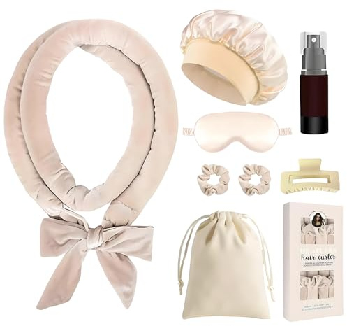NXPUXP 8 Stück Lockenwickler Über Nacht,Samt Heatless Overnight Curls Band Locken ohne Hitze,über Nacht mit Stirnband Große Locken DIY Band Frisurenset,für Mittleres Langes Haar(Khaki)