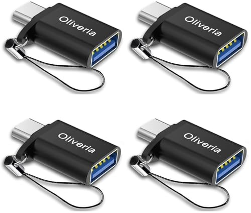 Oliveria 4 Stück USB Type-C Stecker auf USB 3.0 Buchse Adapter Mit Anti Lost Seil Adapter Er funktioniert mit Smartphones, Tablets, Kartenlesern, Hubs und mehr