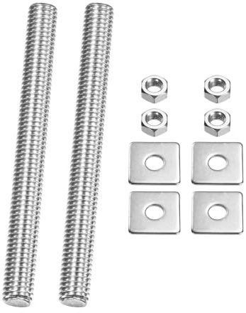 PATIKIL 2 Pcs Barra Roscada Totalmente Fileteada, M8 x 80mm Acero Inox 304 Barra Roscada Diestra Larga Con Tuercas Y Arandelas Cuadradas Para Abrazaderas De Tubos Colgadores Y Pernos En U