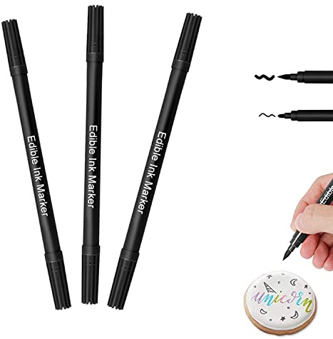 Edible Ink Marker Set – 3 Black Food Colouring Pens for Cake Decorating, Cookies & Icing – Dual Tip Fine & Thick – Food-Grade Baking Tool for Home & Professional Bakers