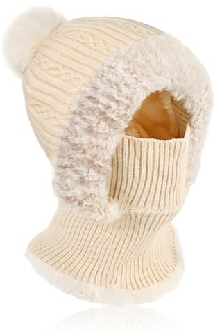 AYPOW Vinter varma stickade mössor för kvinnor med halsvärmare, slouchy hat halsduk set damer flickor, vindtät balaclava ansiktsmask dam mjuk tjock fleecefodrad mössa hatt ullhattar snood huva keps
